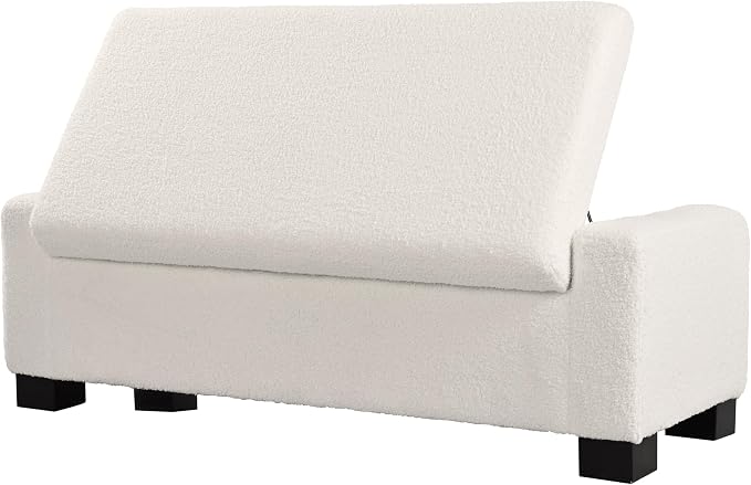 Christopher Knight Home Maddie Living Room Ottoman with Storage, Entryway Boucle Fabric Upholstered Storage Ottoman Bench, Rectangular Sofa Foot Stool, Bedroom End of Bed Bench, Shoe Organizer, Beige