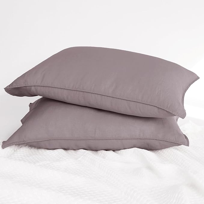 Linen World Linen Pillow Cases Queen Size - 20"x30" Set of 2,100% French Flax Pillowcase,Soft Breathable Natural Pillow Covers,Mauve Purple