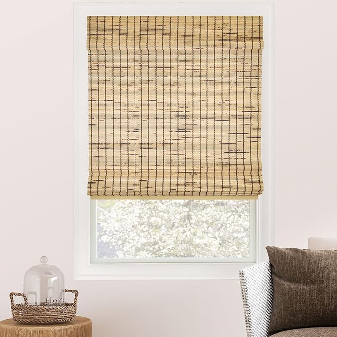 CHICOLOGY Bamboo Roman Shade, Cordless Light Filtering Woven Wood Window Treatment for Living Room, Dining Room, Kitchen & Office, Natural Bamboo Blinds for Boho Coastal Decor, Tortoise, 35"W x 64"H