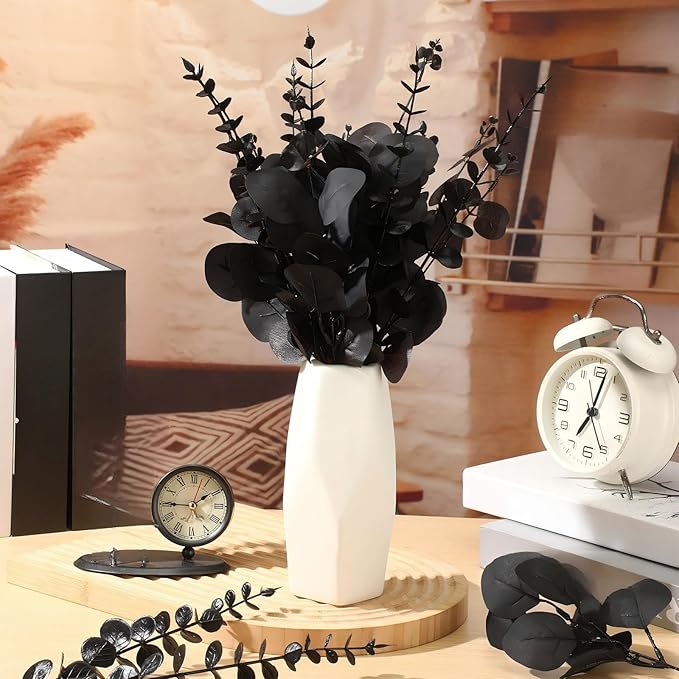 Giegxin 90 Pcs 3 Kinds Mixed Artificial Eucalyptus Leaves Stems Bulk Silver Dollar Leaves Picks Dried Eucalyptus Bundle Faux Spray for Wedding Vase Bouquet Floral Arrangement (Black)