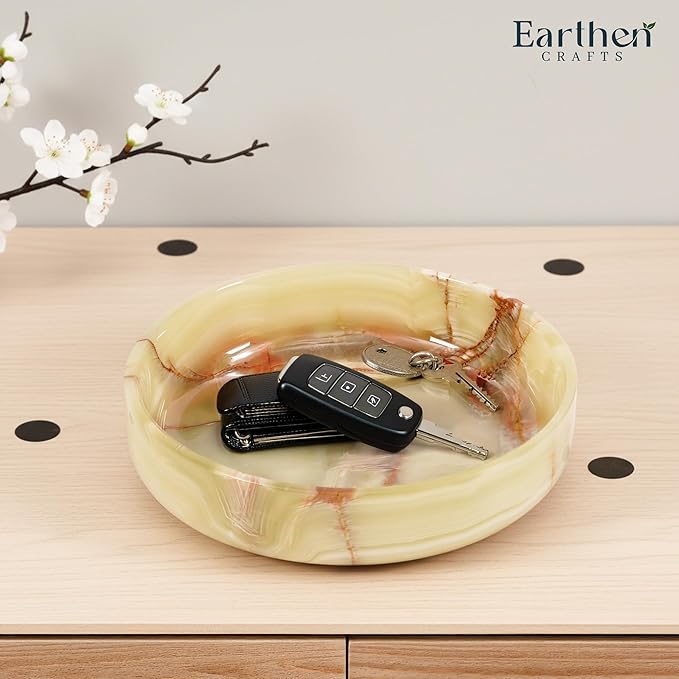 Marble Serving Bowl 8" Green Onyx Natural Stone Fruit Bowl For Kitchen Counter, Decorative Salad Bowl Holder For House Warming Wedding Present