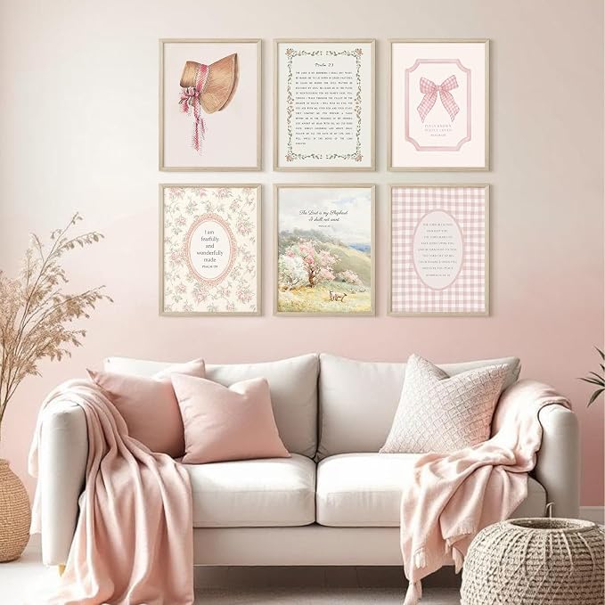 Christian Nursery Wall Art Bible Verse Canvas Wall Decor Pink Vintage Girls Nursery Poster Scripture Floral Bow Print Coquette Room Decor Pictures Jesus Artwork for Bedroom 12x16x6 Inch Wood Framed
