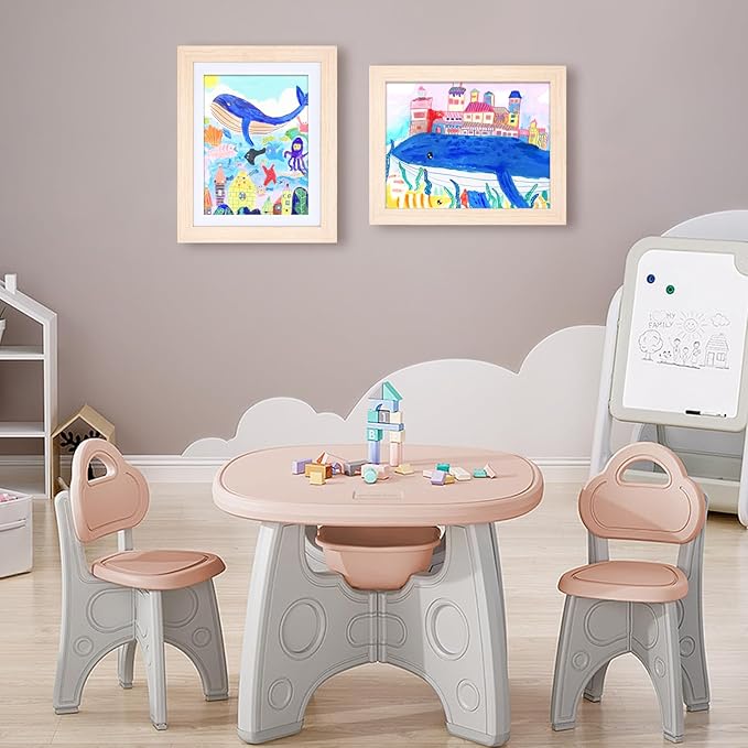 KINLINK 9x12 Kids Art Frame Set of 2, Solid Wood Kids Artwork Frames Changeable with Front Opening Hold 150 Pictures, Art Frames for Kids Art with Mat，without Mat 9x12 Picture Frame Natural