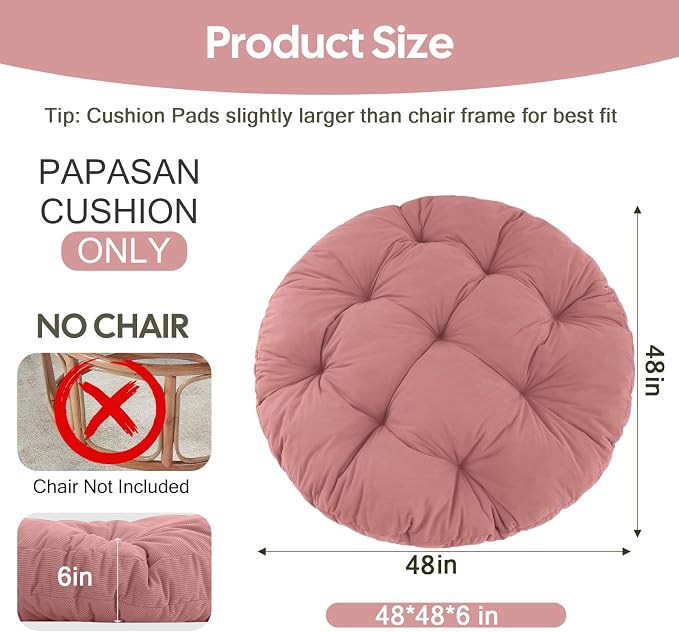idee-home Papasan Chair Cushion, Circle Papasan Chair Cushion(Cushion Only) | Papasan Cushion with Thick Corduroy Cover, 48 x 48 Inch Cushion for Egg Chair, Pink