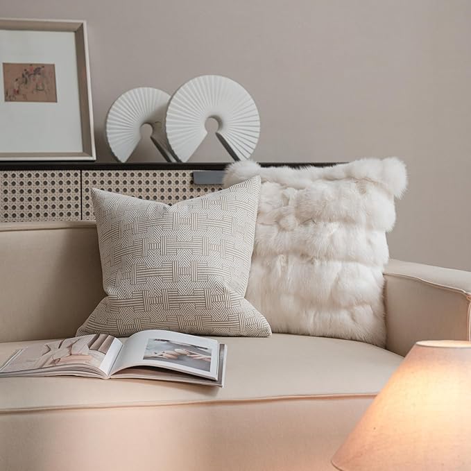 Croker Horse 18x18'' Inches Throw Pillow Cushion Cover - Emma Beige Birch Stripe Pattern Series Luxury Couch Sofa Pillow for Living Room Bedroom