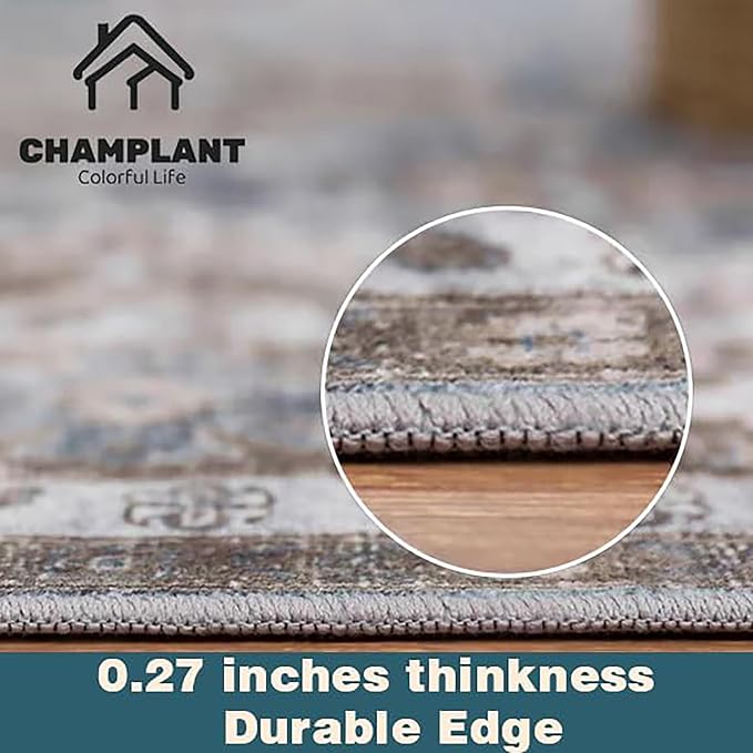 CHAMPLANT Washable Area Rug 10'x14' Boho Design Non-Shedding Easy Care Ideal for High Traffic Areas in Living Room Bedroom Office Coffee Table Kitchen Large Carpet