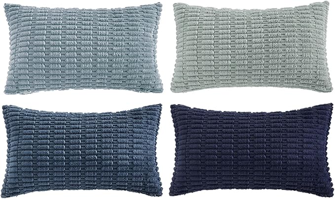 Fancy Homi 4 Packs Decorative Throw Pillow Covers for Living Room Couch Bed, Modern Farmhouse Boho Home Décor Accent Cushion Case, 24" x 12" (Pack of 4), Blue Series