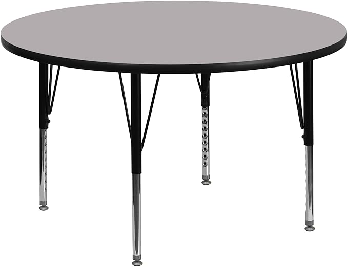 Flash Furniture Wren 42'' Round Grey Thermal Laminate Activity Table - Height Adjustable Short Legs
