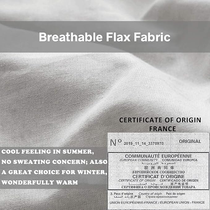 Simple&Opulence 100% French Flax Linen Duvet Cover Set with Embroidery Washed - 3 Pieces (1 Duvet Cover with 2 Pillow Shams) with Button Closure Soft Breathable Farmhouse - Light Grey, King Size