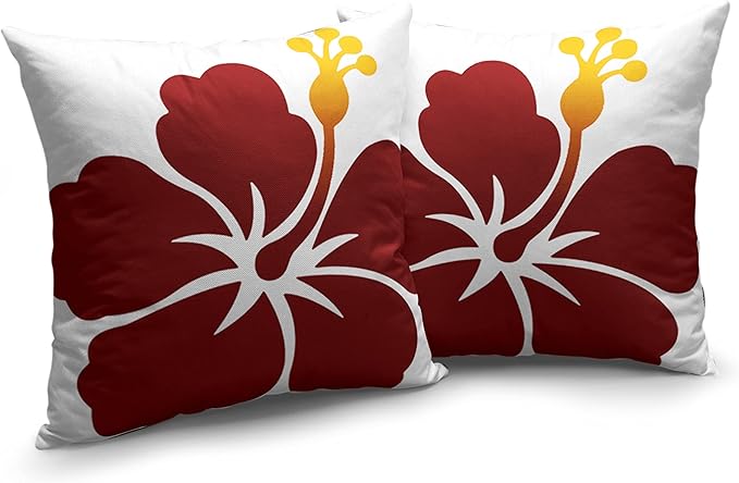 Floral Linen Square Throw Pillow Covers 24x24 Tropical Plant Decorative Pillow Casa Red Flowers Petals Cushion Covers for Couch Patio Car Home Decor 2 Pack, White