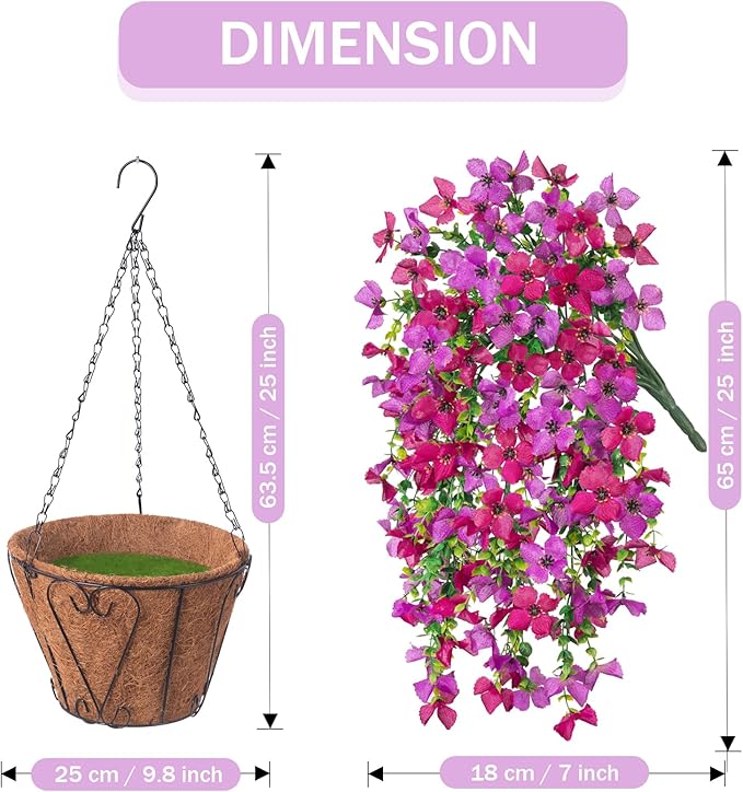 INXUGAO Artificial Hanging Flowers Plants with Basket for Outdoors, Realistic Faux Silk Daisy Flower Eucalyptus for Spring Decor, UV Resistant Fake Plants for Porch Patio Yard Balcony, Purple Violet