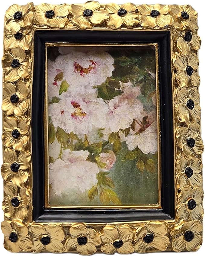 SYLVIA'S SHOP 2.5x3.5 Small Vintage Picture Frame, Mini Antique Gold Ornate Photo Frame, for Tabletop and Wall Display, Decorative Floral Design Retro Home Decor, Photo Gallery Art