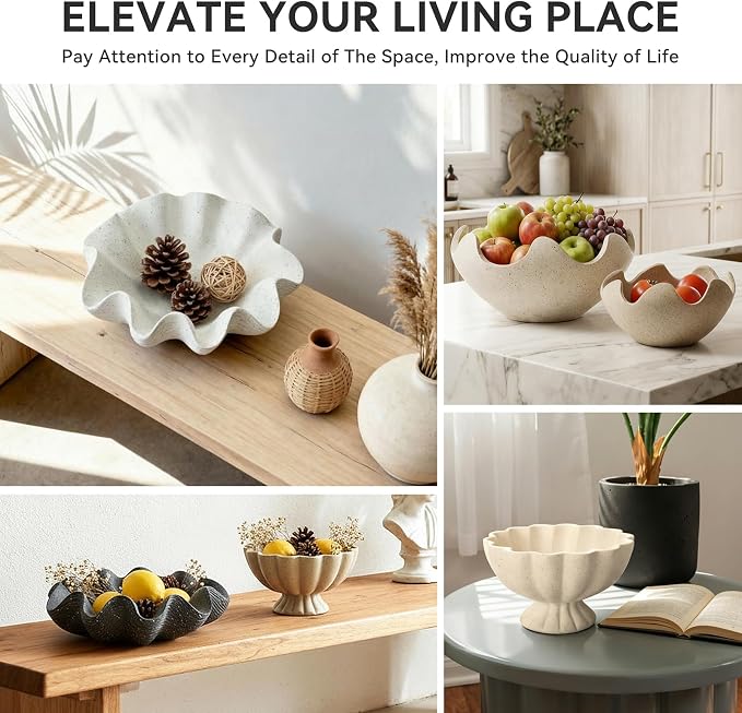 Wavy Decorative Bowl Home Decor - Set of 2 Modern Handicraft Decorative Fruit Bowl for Kitchen Counter, Creative Centerpiece Decor for Entryway Table Coffee Table, Spotted White