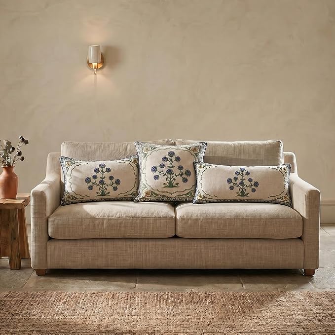 patdrea Designer French Vintage Linen Throw Pillow Cover,12"x20"-Ivar B | Vinage Decorative Pillow Case,Floral Pattern,White Pillow Cover for Couch Living Room Bedroom Sofa Outdoor