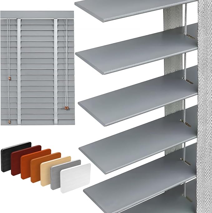 2" Slats Wood Blinds for Indoor Windows: Solid Wooden Blackout Blinds & Shades,Black Out Privacy Horizontal Blinds for Home Bedroom Bathroom Living Room Windows and Doors Gray