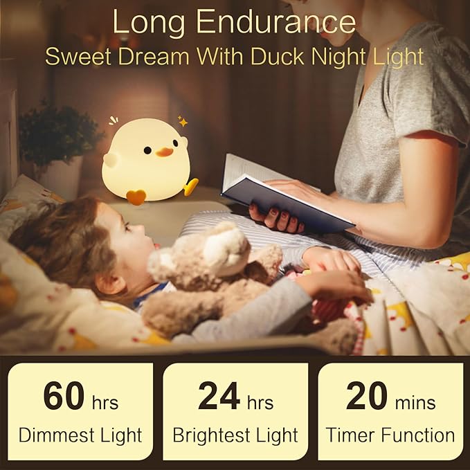 YR YRHH-PET Cute Duck Night Light, Dodo Duck Cute Lamp, Bean Shape, Kids Squishy Ducky Stuff, Silicone Dimmable Baby Nursery Touch Nightlight, Boy Girls College White Elephant Gifts, Home Décor Things