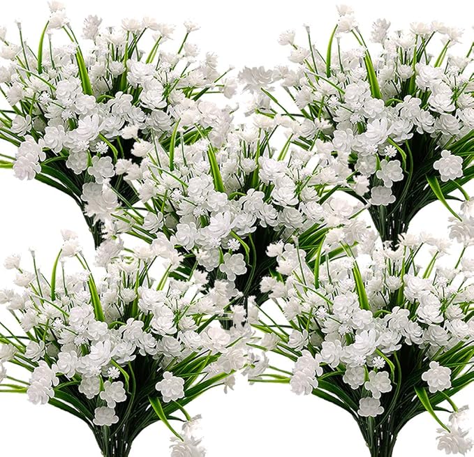 Grunyia 10 Bundles Artificial Flowers Outdoor UV Resistant Fake Plants Indoor Outside Hanging Planter Home Garden Decor
