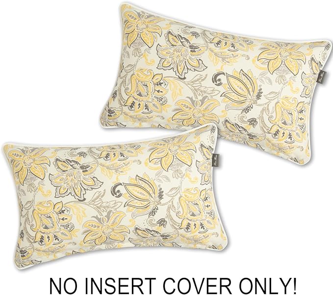 FUNHOME Waterproof Outdoor Lumbar Pillow Covers Set of 2,Home Decor for Garden Patio Furniture,Couch,Sofa 12"x20" Inch Decorative Pillows Cover Only,NO Insert(Yellow Flower)