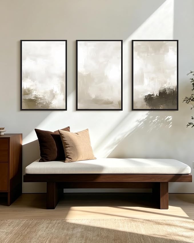 PHOPAGO Abstract Framed Wall Art Large 16x24in Minimalist Pastel Neutral Wall Decor Modern Art Paints Living Laundry Room Home Decor - Black Framed