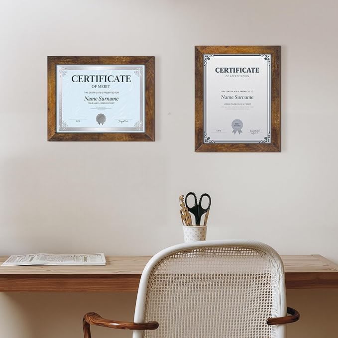 PETAFLOP Wooden 8.5x11 Picture Frame Rustic Certificate Frames Wall Tabletop Display Horizontally or Vertically, 7 Pack