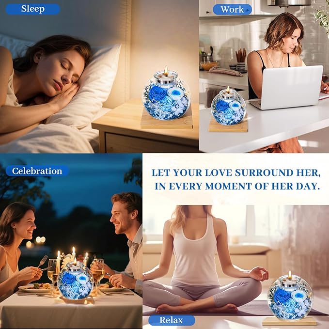 Mothers Day Rose Gifts for Mom Birthday Gift for Women Flowers for Delivery Preserved Flowers Forever Eternal Rose in Glass Dome Mother's Day Flower Gifts for Wife Grandma Sister from Daughter, Blue