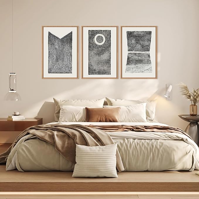 DRACIT Large Abstract Dot Black Pattern Framed Canvas Wall Art Set,Modern Neutral White Circle Wall Decor,Minimalist Black White Geometric Artwork for Living Room,Bedroom,Office-24 x36 x3