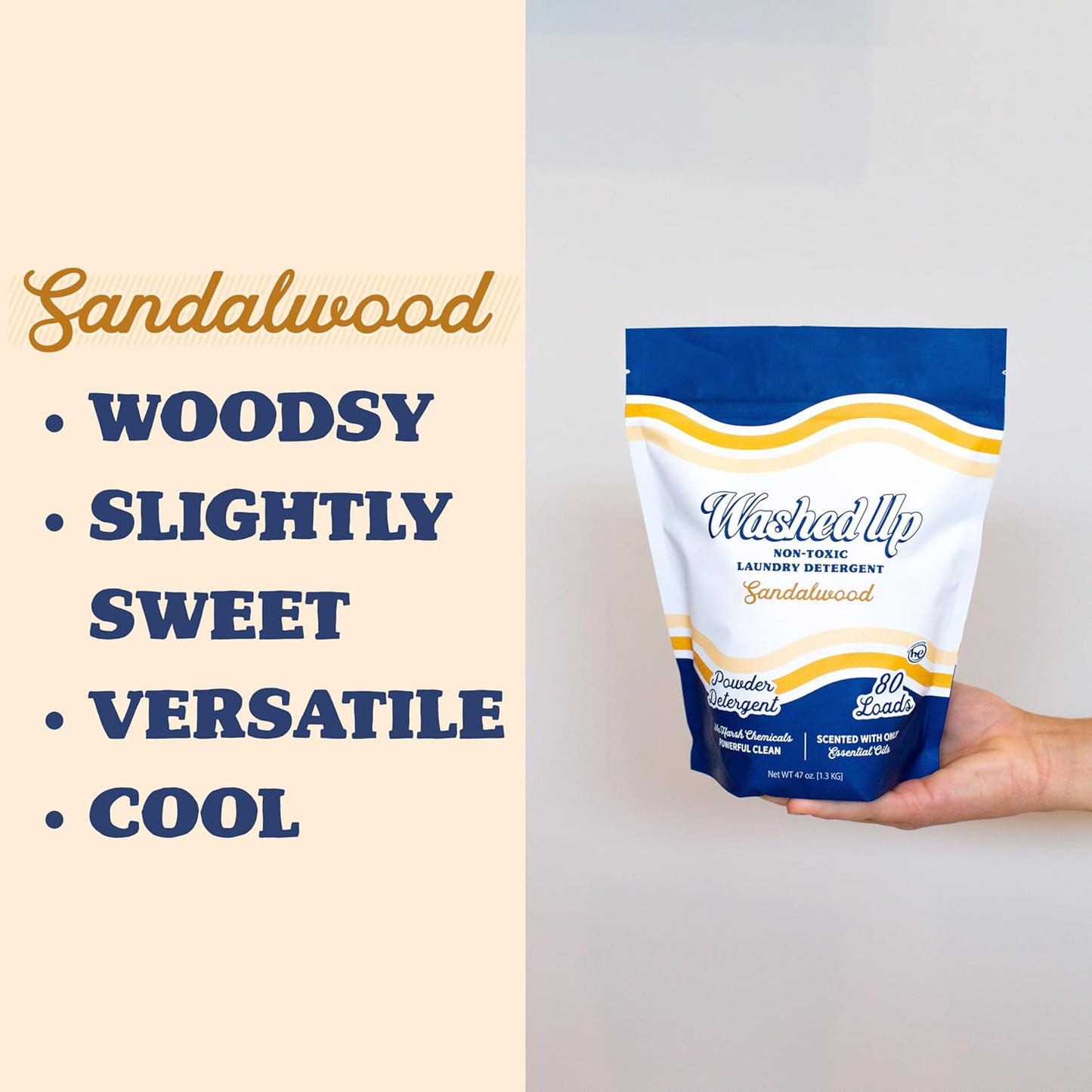 Sandalwood Laundry Detergent Powder | Only 100% Pure Essential Oils | Safe for Sensitive Groups | Powerful Clean | Plant & Mineral-Based | Made in USA | 3lbs