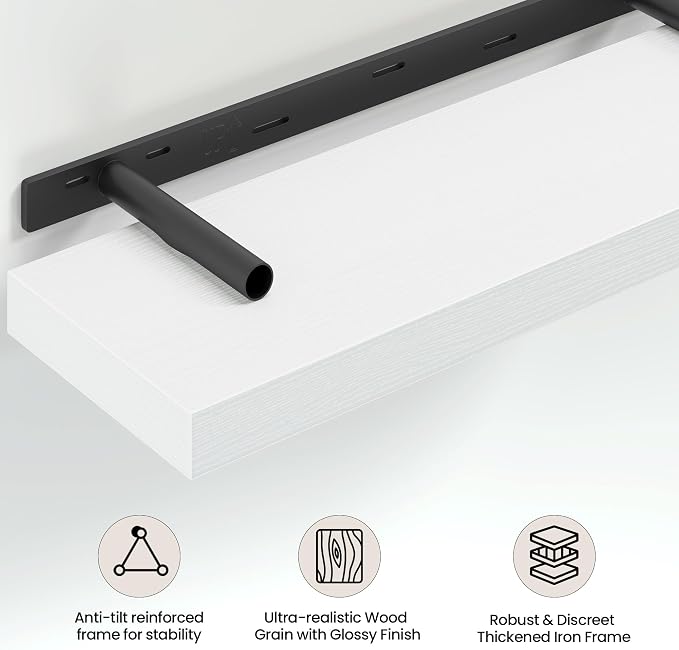 Vivelove 36 Inch Floating Shelves Wall Mounted for Display, 6.5 Deep Duty Shelves with Invisible Brackets for Living Room,Bedroom,Kitchen, Bathroom Storage & Decor,36" Wx6.5 Dx1.4 H - White