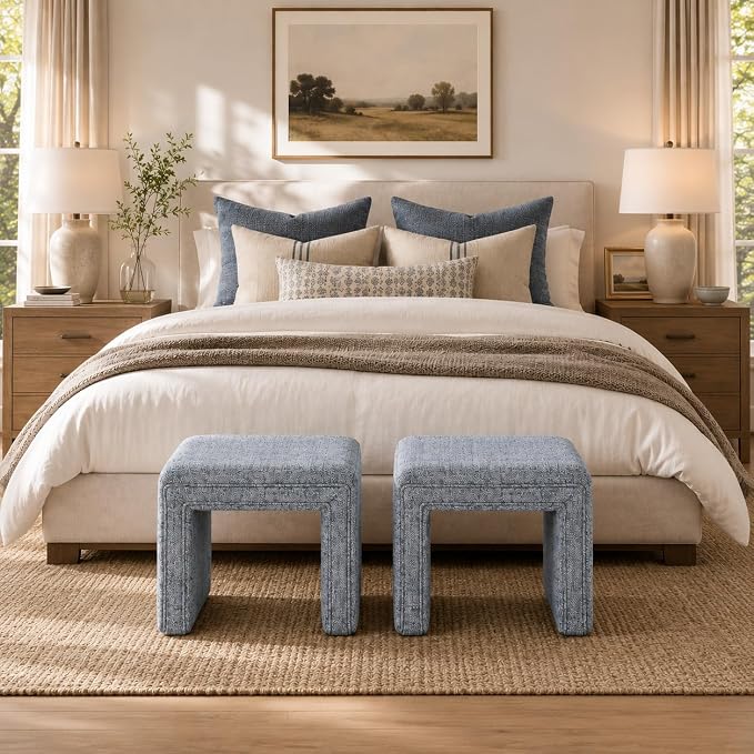 HomePop 19" Modern Waterfall Ottoman - Blue Gray Woven Fabric