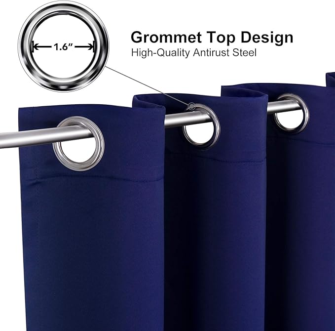 ChrisDowa Blackout Curtains 70 inches Wide for Bedroom - 2 Panels Set Extra Wide Grommet Thermal Insulated Room Darkening Curtains for Living Room (Navy Blue, 70 x 84 Inch)