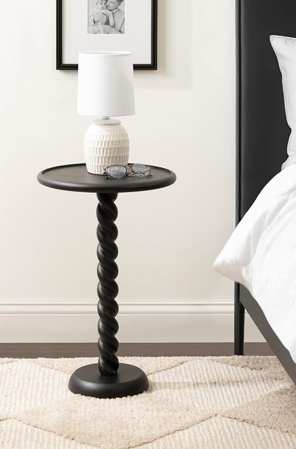 Kate and Laurel Willoughby Modern Wooden Spiraled Round Side Table, 15 x 15 x 24, Black, Accent Pedestal End Table with Turned Base for Use as Indoor Plant Stand or Bedroom Nightstand Option