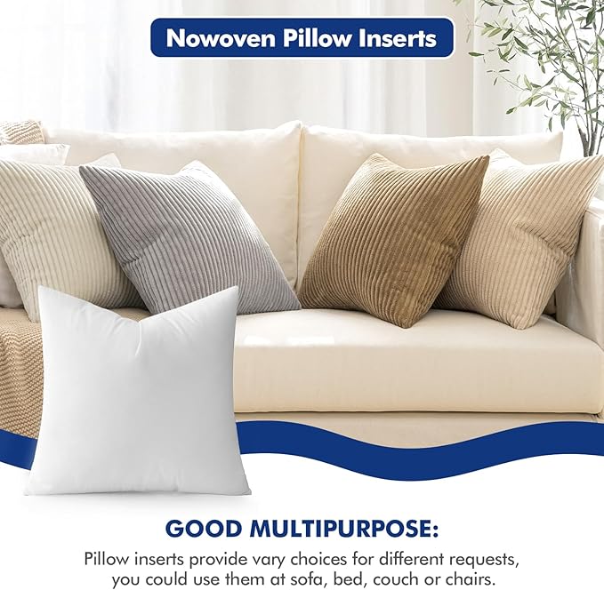 MIULEE Pillow Insert 18x18 Inch, Decorative Square Throw Pillow Inserts, Premium Fluffy Pillow Forms Sham Stuffer for Sofa Couch Living Room