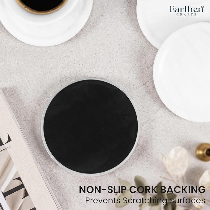 Marble Coasters Set of 4 for Drinks Countertop 4 Inches Round White Stone Drink Coaster for Kitchen Counter, Ideal for Home Decor House Warming Gifts