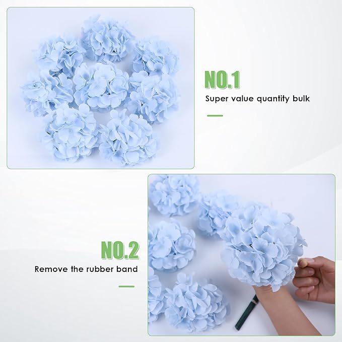 AVIVIHO 65pcs Baby Blue Fake Flowers Hydrangea Artificial Flowers Bulk (Not Squished, No Steaming Need) Silk Flowers with Stems for Home Weddings,Table Centerpieces,Party Arch Decorations