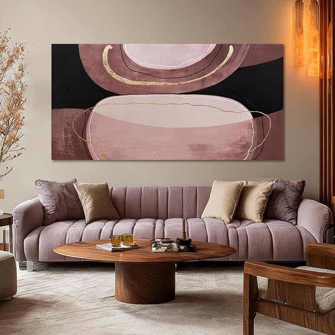 ZUNARE Abstract Earth Tone Canvas Wall Art Brown Black and Gold Line Artwork Pictures Modern Minimalist Painting for Living Room Bedroom Office Dinning room Wall Decor 24x48 Inch