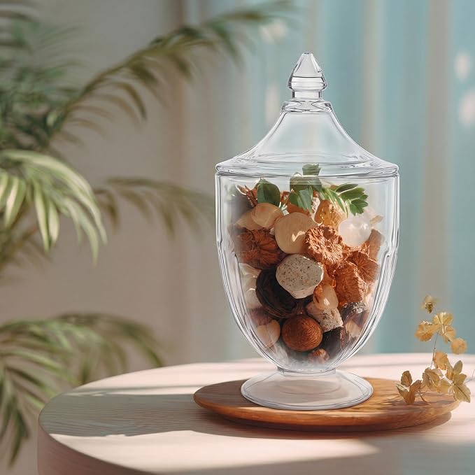 3 Pcs Glass Apothecary Jar with Lid Decorative Crystal Candy Jar for Candy Buffet Bathroom Storage Canisters Wedding Decor Glass Organization Canisters for Home 26/21.3/4.7 oz