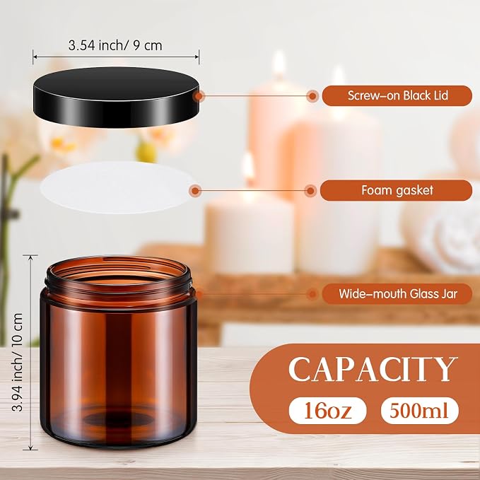 Norme 24 Pieces 16 oz Glass Jars with Lids Empty Storage Containers Leakproof Round Cosmetic Jars for Storing Lotions Powder Ointments Making(Amber)