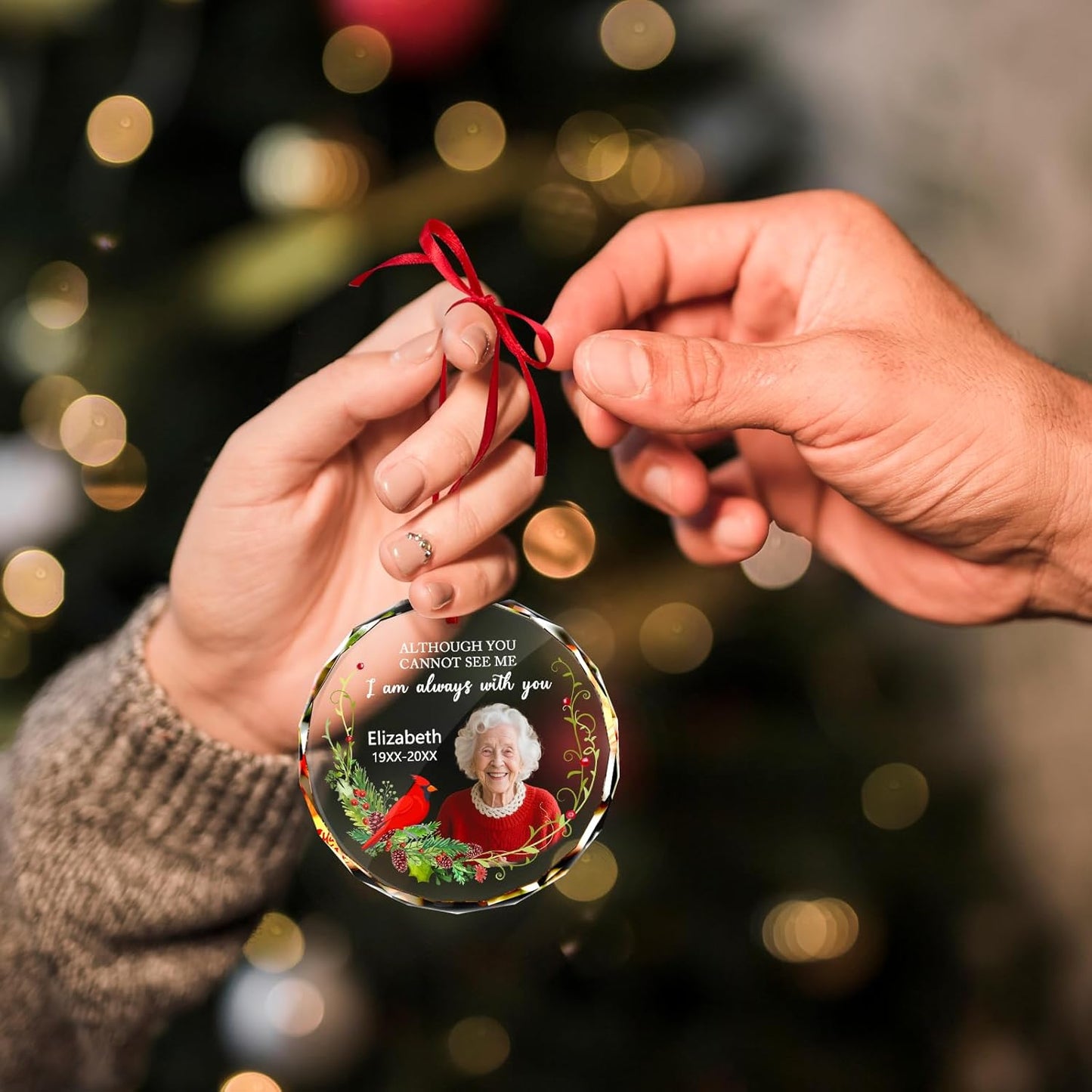Personalized Christmas Ornament with Photo - Custom in Loving Memory Picture Ornaments, Customized Memorial Hanging Ornament, Sympathy Keepsake Gift for Loss of Loved One