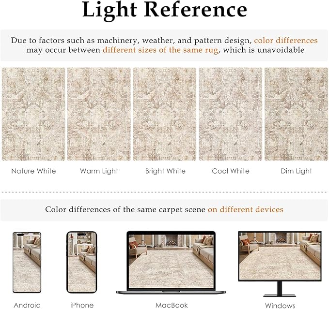 10x14 Beige Area Rug for Living Room Bedroom Neutral Soft Non Slip Rug Low Pile Vintage Distressed Large Carpet for Dining Room Nursery Office Indoor