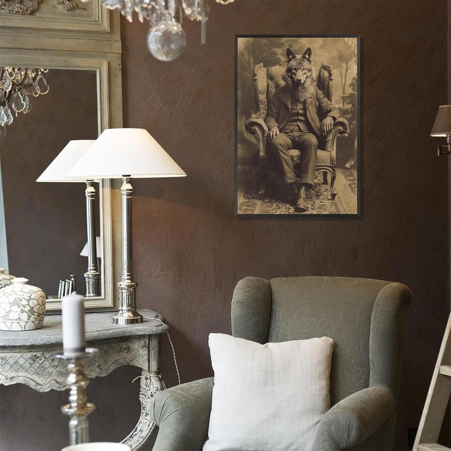 Werewolf Vintage Shoot Art Poster Print Canvas Wall Art Ideal for Dark Academia Gothic Occult Decor Living Room Bedroom Office Posters Decorations Creepy Picture 24X36inch Aluminum Framed