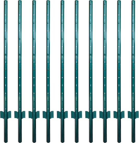 ARIFARO Fence Posts 4.8 Feet Sturdy Duty Metal Fencing Poles, Pack of 10, No Dig Garden U Post for Wire Fencing Steel Post for Yard, Outdoor Wire