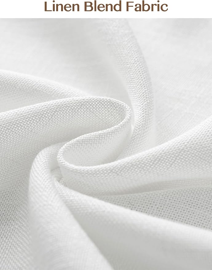 THREE GIRLS Liz Pinch Pleated Linen Curtains 90 Inches Long, Light Filtering Curtains for Living Room, Farmhouse Window Curtains for Bedroom, Modern Drapes with Hooks and Rings, White, 2 Panels Set