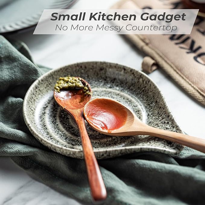 LAUCHUH Spoon Rest for Stove Top, 5 inch Large Ceramic Spoon Holder for Kitchen Countertop Heat-Resistant Spatula Holder for Ladle, Spoons or Tong, Farmhouse Decor, Special Gray