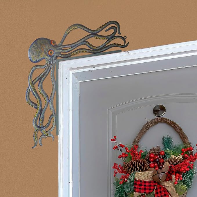 FairySandy Metal Door Frame Decoration 11.81 x 10.43 Inches Octopus Themed Home Decor for Indoor Outdoor Door Window Home Office(Vintage Color)