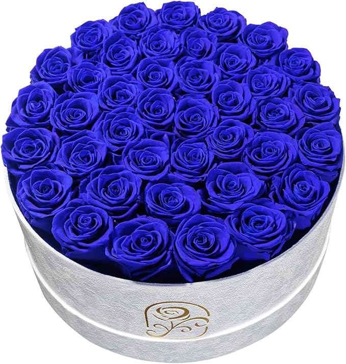 Gifts for Women Preserved Roses Flower Box, Luxury Velvet Box with 40 Roses, Preserved Flowers, Romantic Gift for Her, Wife, Girlfriend, Birthday Anniversary Christmas (Royal Blue)
