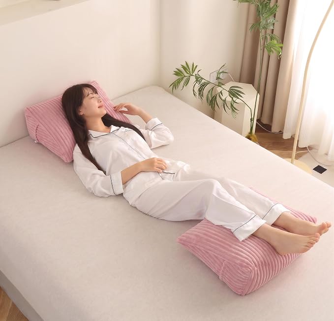 Corduroy Wedge Reading Pillow for Bed, 3 Sizes, 4 Colors for Bed, Sofa, Office Chair (Pink, Medium 19 * 16 * 7in)