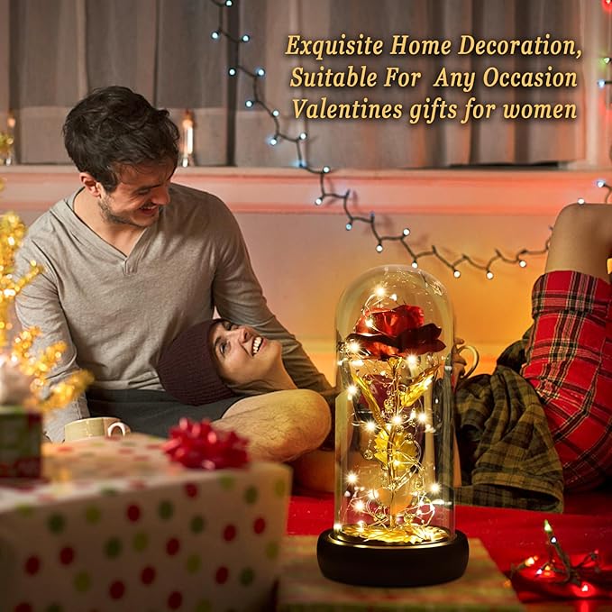 Mothers Day Rose Gifts for Mom, Birthday Gifts for Women, Flower Galaxy Glass Rose with 2 Light Modes Forever Eternal Colorful Gold Foil Rose in Glass Dome,Anniversary Valentines Women Gifts