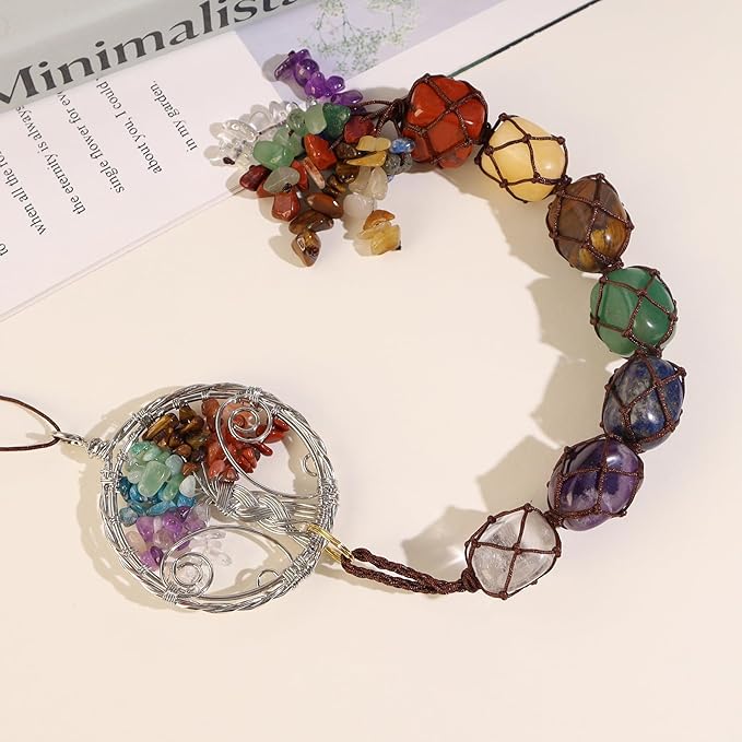 Anjiucc Handmade Crystal Window Car Hanging Ornaments 7 Chakra Home Ornament Yoga Meditation Car Decoration（A-Style 12）