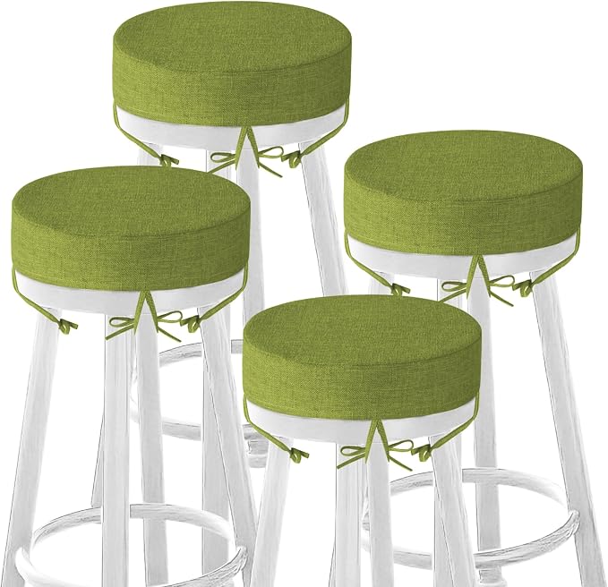 Bar Stool Cushions Round 3" Thick Round Seat Cushions for Chairs 4 Pack Non Slip Bistro Chair Pads with Machine Washable Cover (12 Inch, Green)
