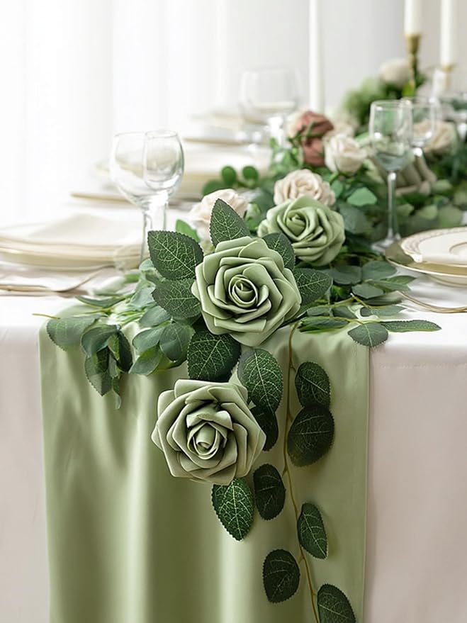 InnoGear Artificial Flowers, 50 Pcs Elf Green Rose Foam Fake Roses Bulk with Stems for Spring St. Patrick's Decoration DIY Wedding Bouquets Centerpieces Bridal Shower Party Christmas Tree
